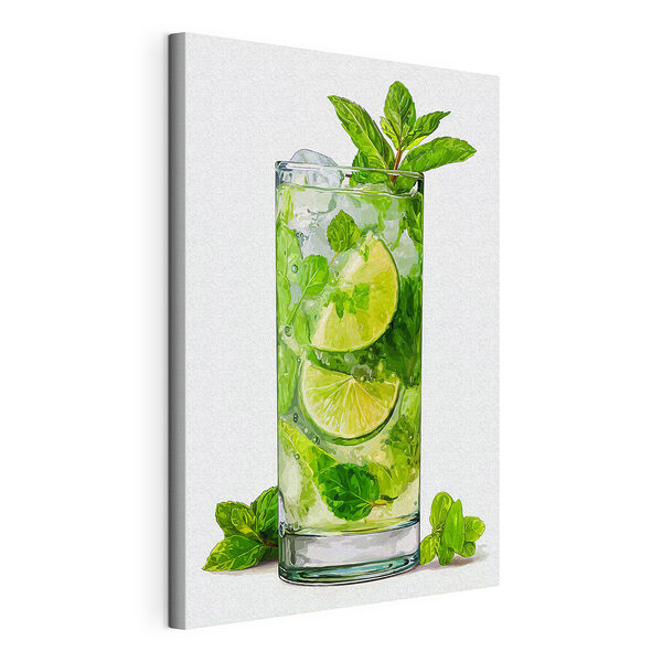 Glas met een drankje en limoenen Canvas Schilderijen Glas met een drankje en limoenen