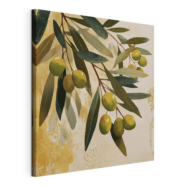 Canvas Schilderijen Groene olijven aan een tak