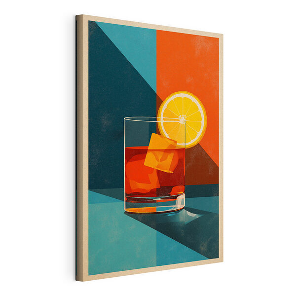 Canvas Schilderijen Een glas alcohol met ijs en een schijfje citroen