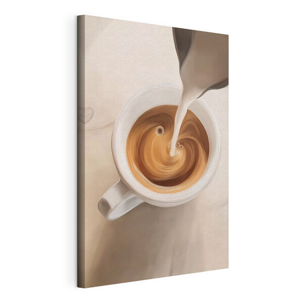 Een kopje koffie waarin melk wordt ingeschonken Canvas Schilderijen Een kopje koffie waarin melk wordt ingeschonken