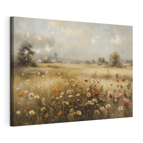 Canvas Schilderijen Schilderij van een bloemenveld