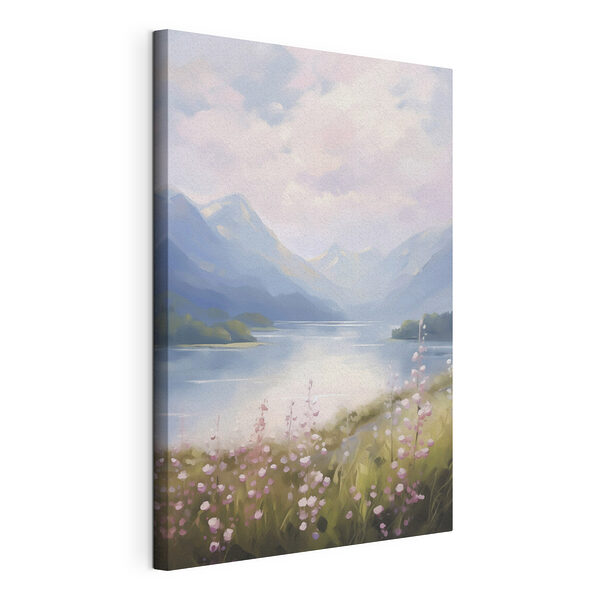 Schilderij van een meer en bergen Canvas Schilderijen Schilderij van een meer en bergen