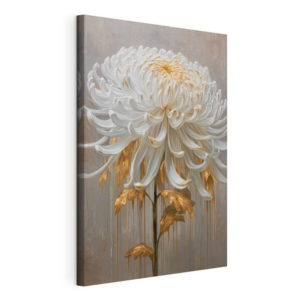 Canvas Schilderijen Elegante witte bloem met gouden accenten