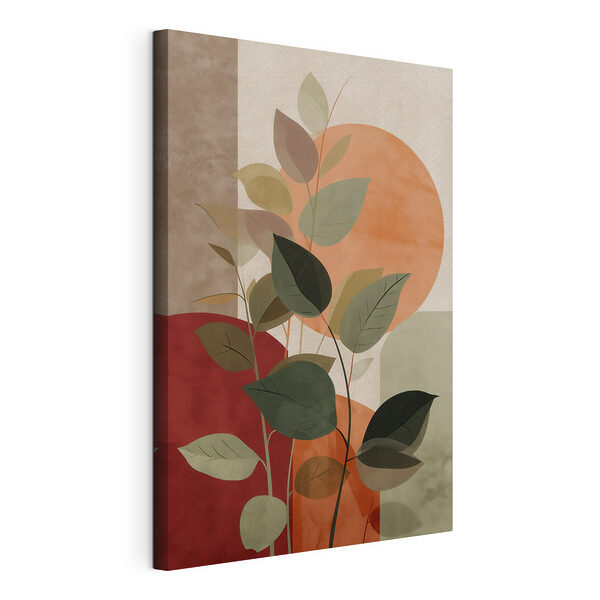 Canvas Schilderijen Plant met bladeren en een zon