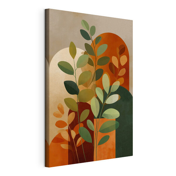 Canvas Schilderijen Schilderij van bladeren en een cirkel