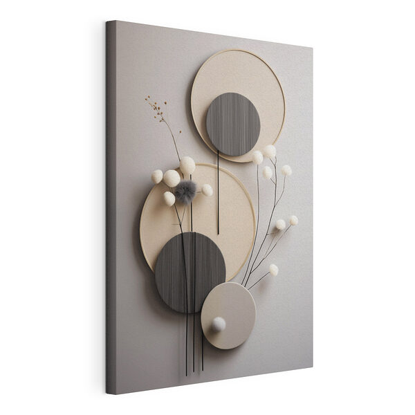 Canvas Schilderijen Wanddecoratie met ronde cirkels en witte bloemen