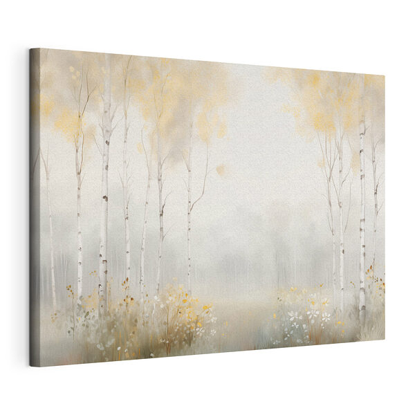 Schilderij van een bos met bomen en bloemen Canvas Schilderijen Schilderij van een bos met bomen en bloemen