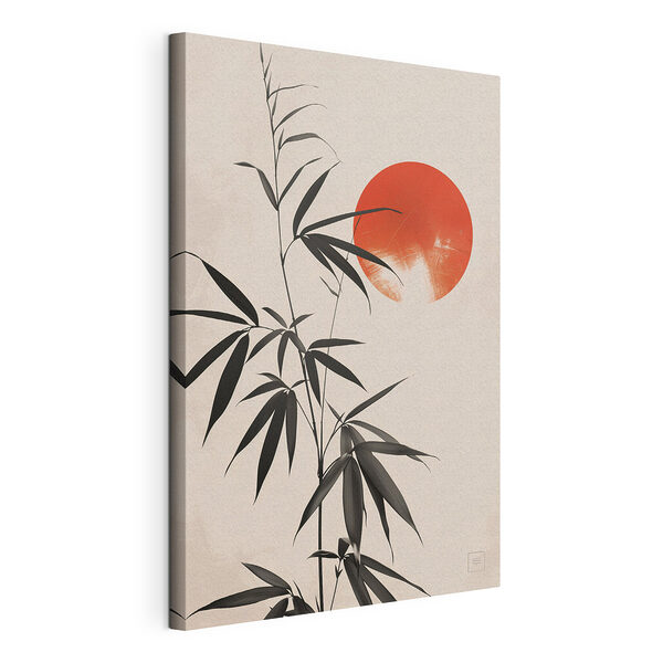 Plant met bladeren en een rode cirkel Canvas Schilderijen Plant met bladeren en een rode cirkel