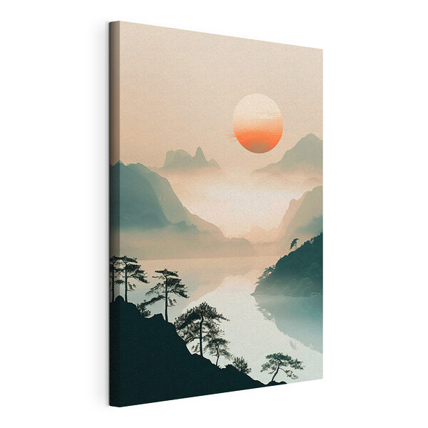Landschap met bergen en een meer Canvas Schilderijen Landschap met bergen en een meer