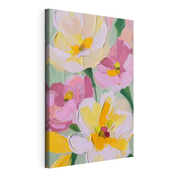 Canvas Schilderijen Levendige bloemen in zachte pasteltinten