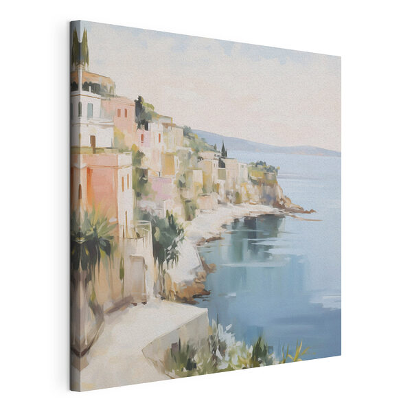 Schilderij van een stad aan het water Canvas Schilderijen Schilderij van een stad aan het water