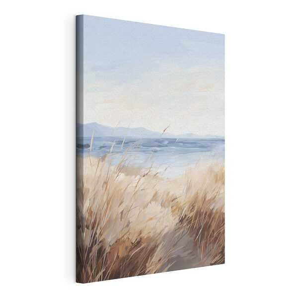 Aquarelschilderij van een grasveld en een waterpartij Canvas Schilderijen Aquarelschilderij van een grasveld en een waterpartij