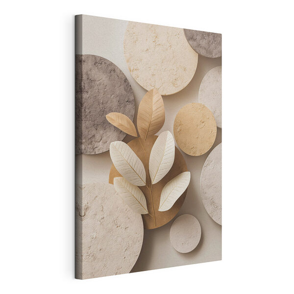 Groep ronde, cirkelvormige voorwerpen met bladeren Canvas Schilderijen Groep ronde, cirkelvormige voorwerpen met bladeren