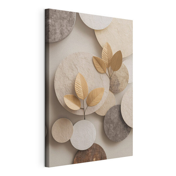 Groep ronde voorwerpen met bladeren Canvas Schilderijen Groep ronde voorwerpen met bladeren