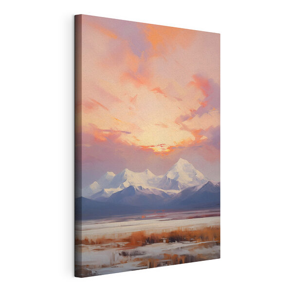 Canvas Schilderijen Bergketen met een roze lucht