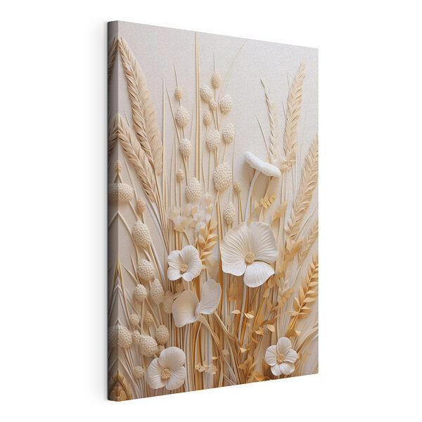 Canvas Schilderijen Een bosje witte bloemen en bruine tarwe