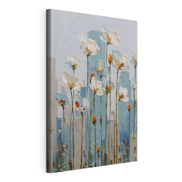 Canvas Schilderijen Schilderij van bloemen op een muur