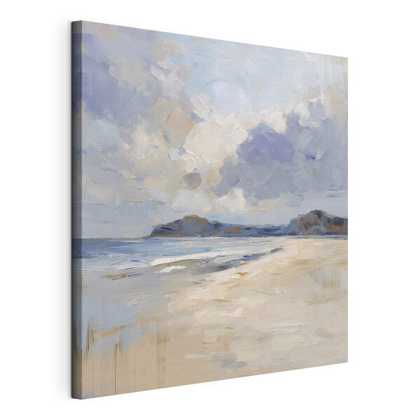 Strand met een zandstrand en bergen in de verte Canvas Schilderijen Strand met een zandstrand en bergen in de verte