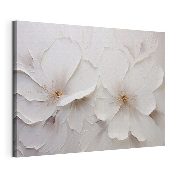 Kunstwerk met witte bloemen aan de muur Canvas Schilderijen Kunstwerk met witte bloemen aan de muur