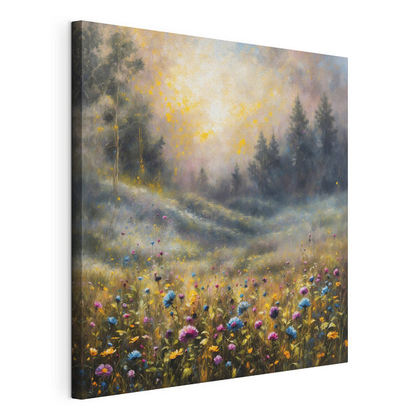 Schilderij van een bloemenveld Canvas Schilderijen Schilderij van een bloemenveld