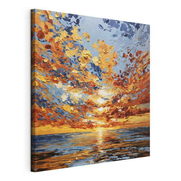 Canvas Schilderijen Schilderij van een zonsondergang boven het water