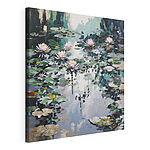 Canvas Schilderijen Schilderij van waterlelies en bloemen