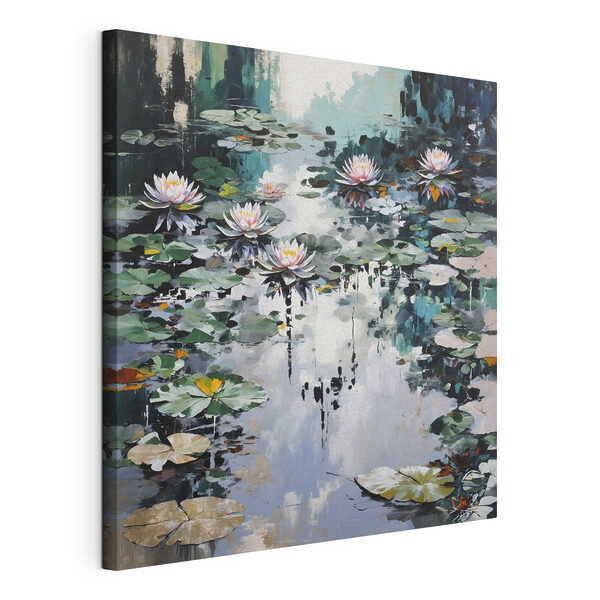 Schilderij van waterlelies en bloemen Canvas Schilderijen Schilderij van waterlelies en bloemen