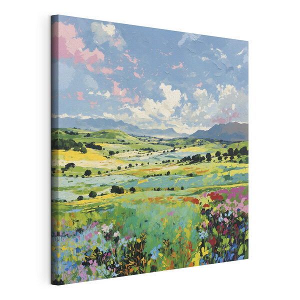 Schilderij van een bloemenveld Canvas Schilderijen Schilderij van een bloemenveld
