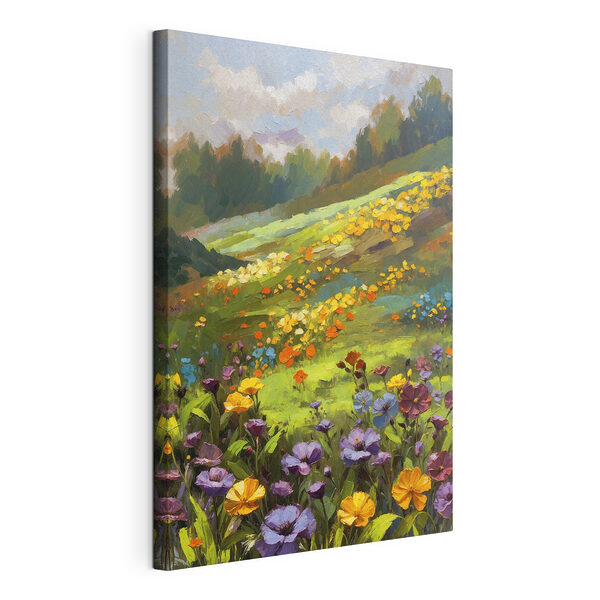 Schilderij van een bloemenveld Canvas Schilderijen Schilderij van een bloemenveld