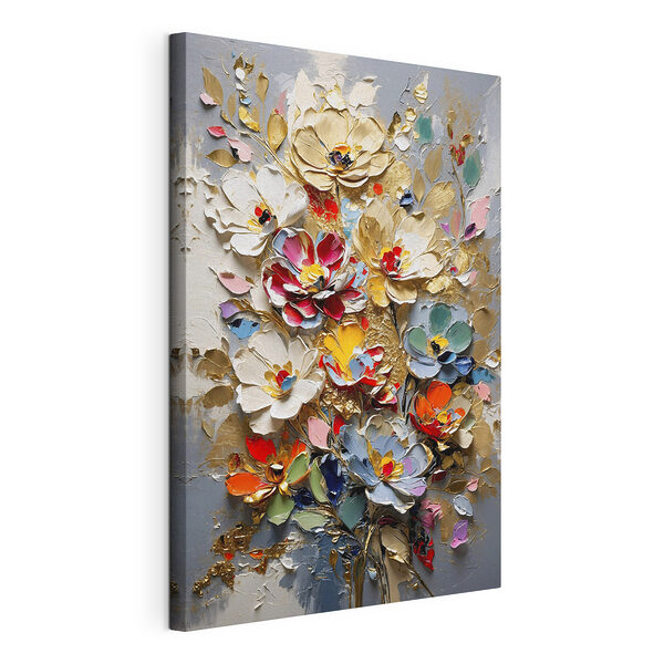 Canvas Schilderijen Schilderij van bloemen op een grijze achtergrond
