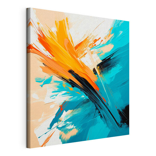 Canvas Schilderijen Schilderij met blauwe en oranje verf