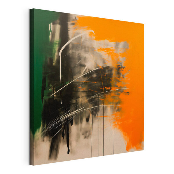 Schilderij in de kleuren groen, oranje en zwart Canvas Schilderijen Schilderij in de kleuren groen, oranje en zwart
