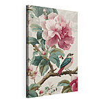 Canvas Schilderijen Vogel op een tak met bloemen