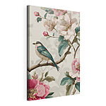 Canvas Schilderijen Vogel op een tak met bloemen