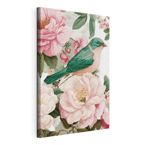 Canvas Schilderijen Vogel op een bloem