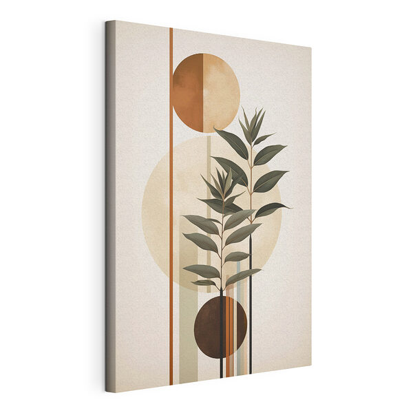 Plant met bladeren en cirkels Canvas Schilderijen Plant met bladeren en cirkels