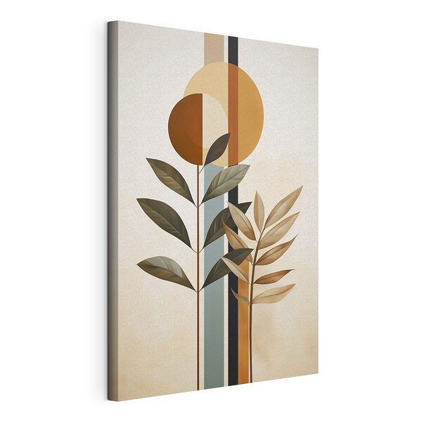 Plant met bladeren en cirkels Canvas Schilderijen Plant met bladeren en cirkels