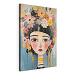 Canvas Schilderijen Schilderij van een vrouw met bloemen in haar haar