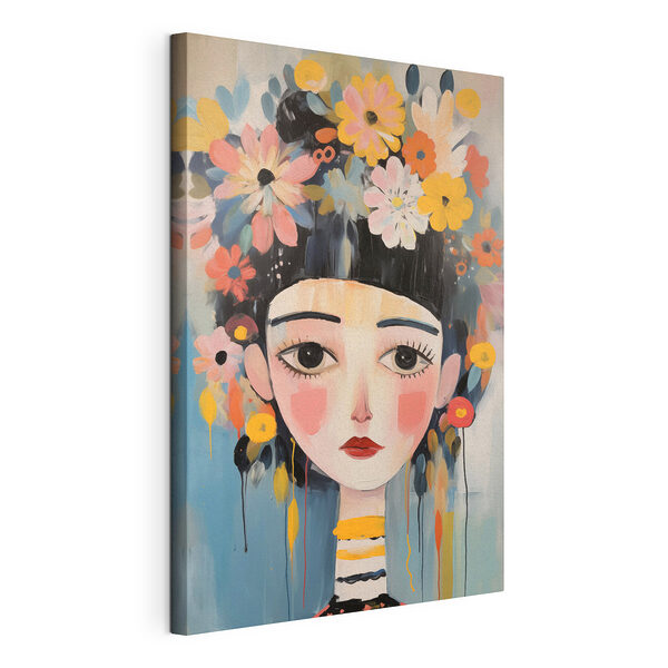 Canvas Schilderijen Schilderij van een vrouw met bloemen in haar haar