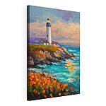 Canvas Schilderijen Schilderij van een vuurtoren op een klif aan zee