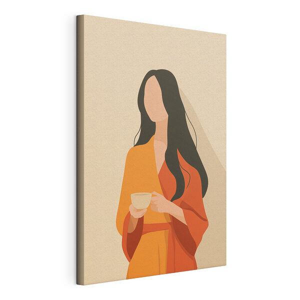 Canvas Schilderijen Vrouw met een kopje in haar hand
