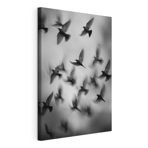 Canvas Schilderijen Een zwerm vogels die door de lucht vliegt