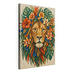 Canvas Schilderijen Schilderij van een leeuw met bloemen