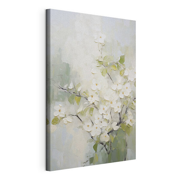 Canvas Schilderijen Schilderij van witte bloemen op een tak
