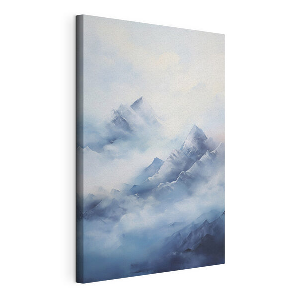 Canvas Schilderijen Schilderij van bergen in de wolken