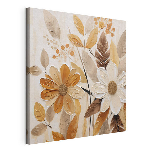 Canvas Schilderijen Schilderij van bloemen en bladeren