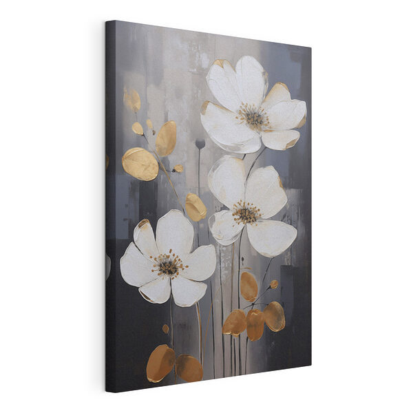 Canvas Schilderijen Elegante witte bloemen tegen een donkere achtergrond
