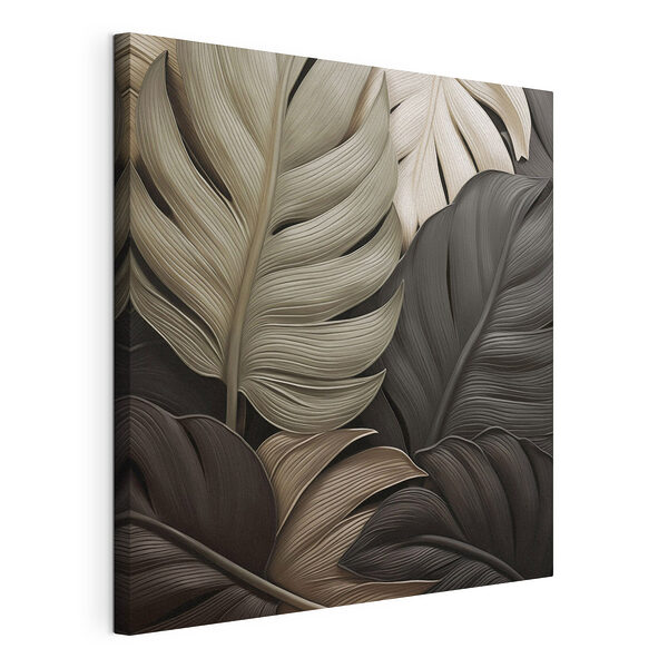 Canvas Schilderijen Groep zwart-witte bladeren