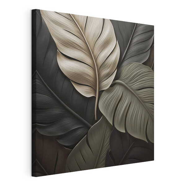 Groep zwart-witte bladeren Canvas Schilderijen Groep zwart-witte bladeren