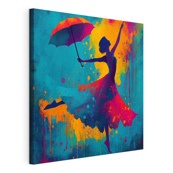 Canvas Schilderijen Vrouw in een jurk met een paraplu in haar hand